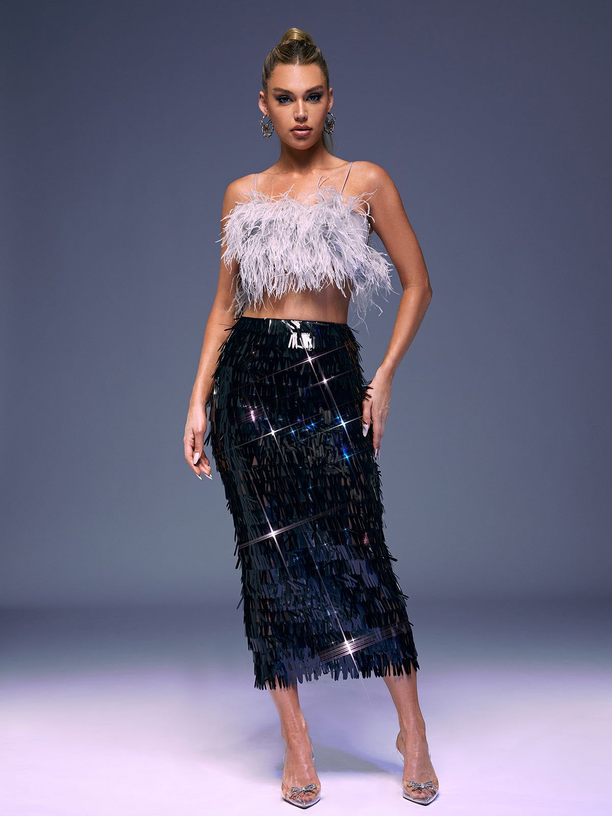 Zion Feather Sequin Skirt Set sold by Mew Mews product image thumbnail 4