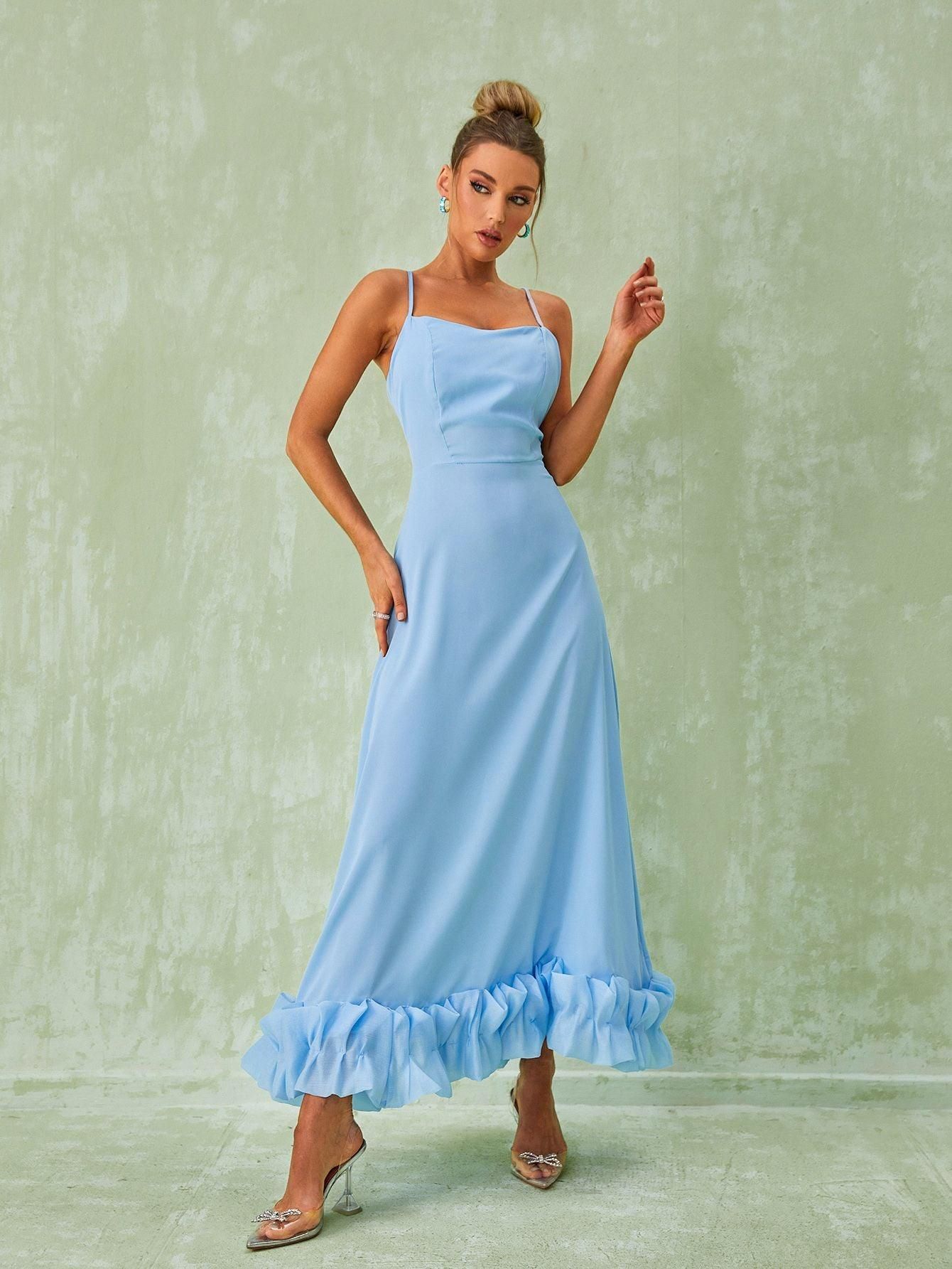 Ilsa Spaghetti Midi Dress In Blue sold by Mew Mews product image thumbnail 3