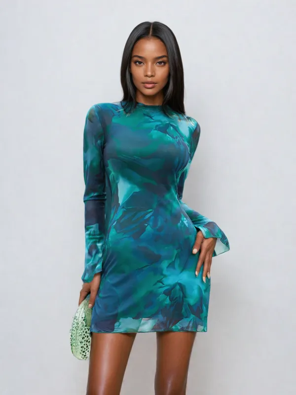 Sahar Long Sleeve Floral Mesh Dress sold by Mew Mews