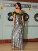 Ephrodite Off Shoulder Sequin Feather Maxi Dress sold by Mew Mews
