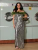 Ephrodite Off Shoulder Sequin Feather Maxi Dress sold by Mew Mews