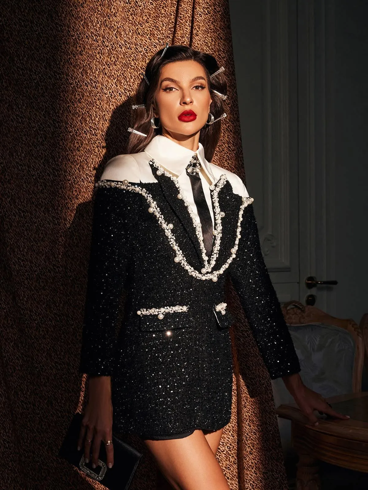 Galilea Embellished Sequin Collar Dress sold by Mew Mews product image thumbnail 5