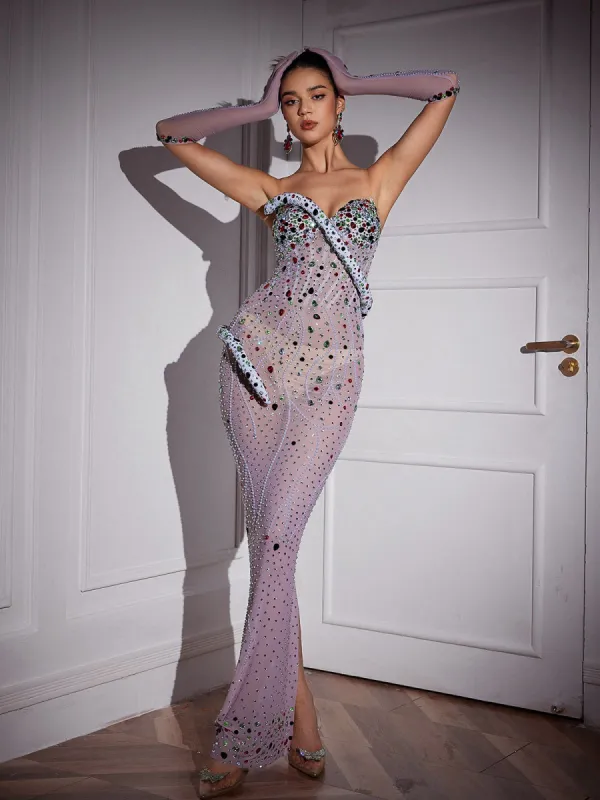 Aleia Snake Twisted Rhinestone Maxi Dress With Gloves sold by Mew Mews