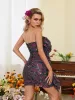 Sabah Strapless Ruched Floral Sequin Dress sold by Mew Mews