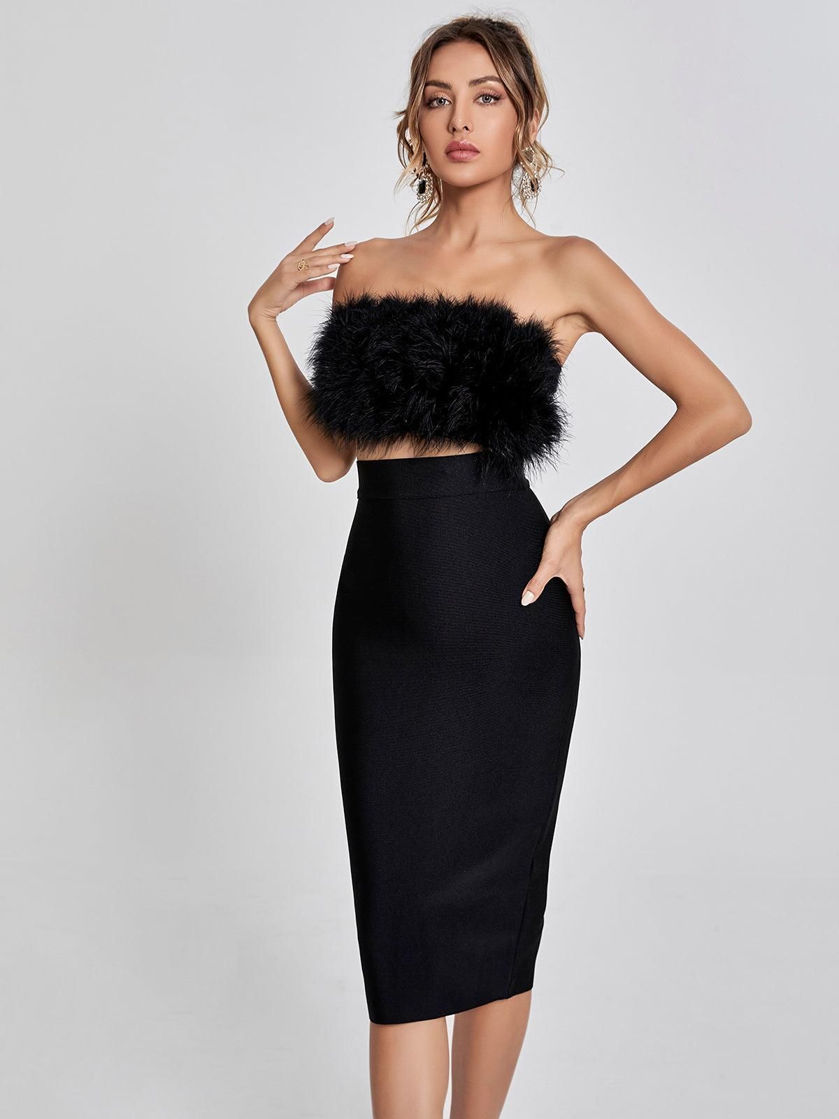 Aya Strapless Plush Crop Top In Black sold by Mew Mews product image thumbnail 3