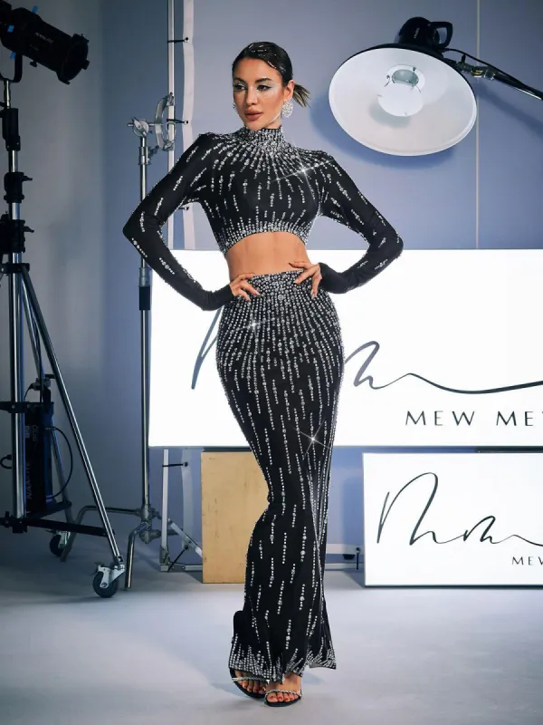 Dutton High Waist Rhinestone Skirt Set sold by Mew Mews