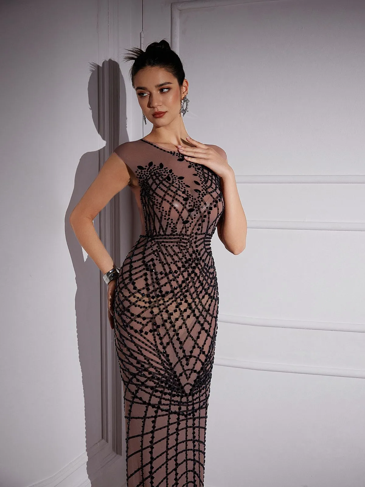 Eirian Printed Rhinestone Maxi Dress sold by Mew Mews product image thumbnail 5