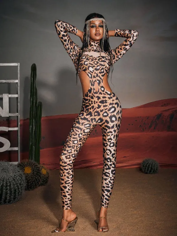 Gunner Cutout Leopard Rhinestone Jumpsuit sold by Mew Mews