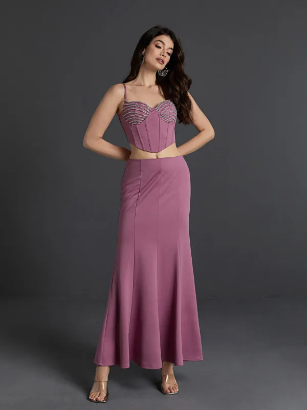 Maryann Embellished  Skirt Set In Purple sold by Mew Mews