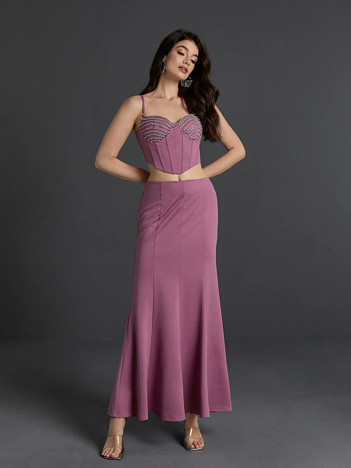 Maryann Embellished Skirt Set In Purple sold by Mew Mews