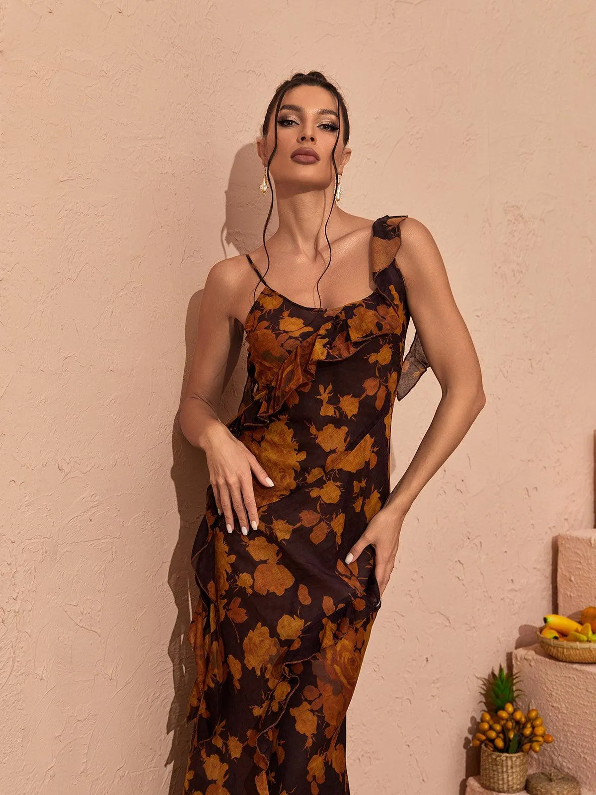 Zuri Ruffle Floral Printed Maxi Dress sold by Mew Mews product image thumbnail 4