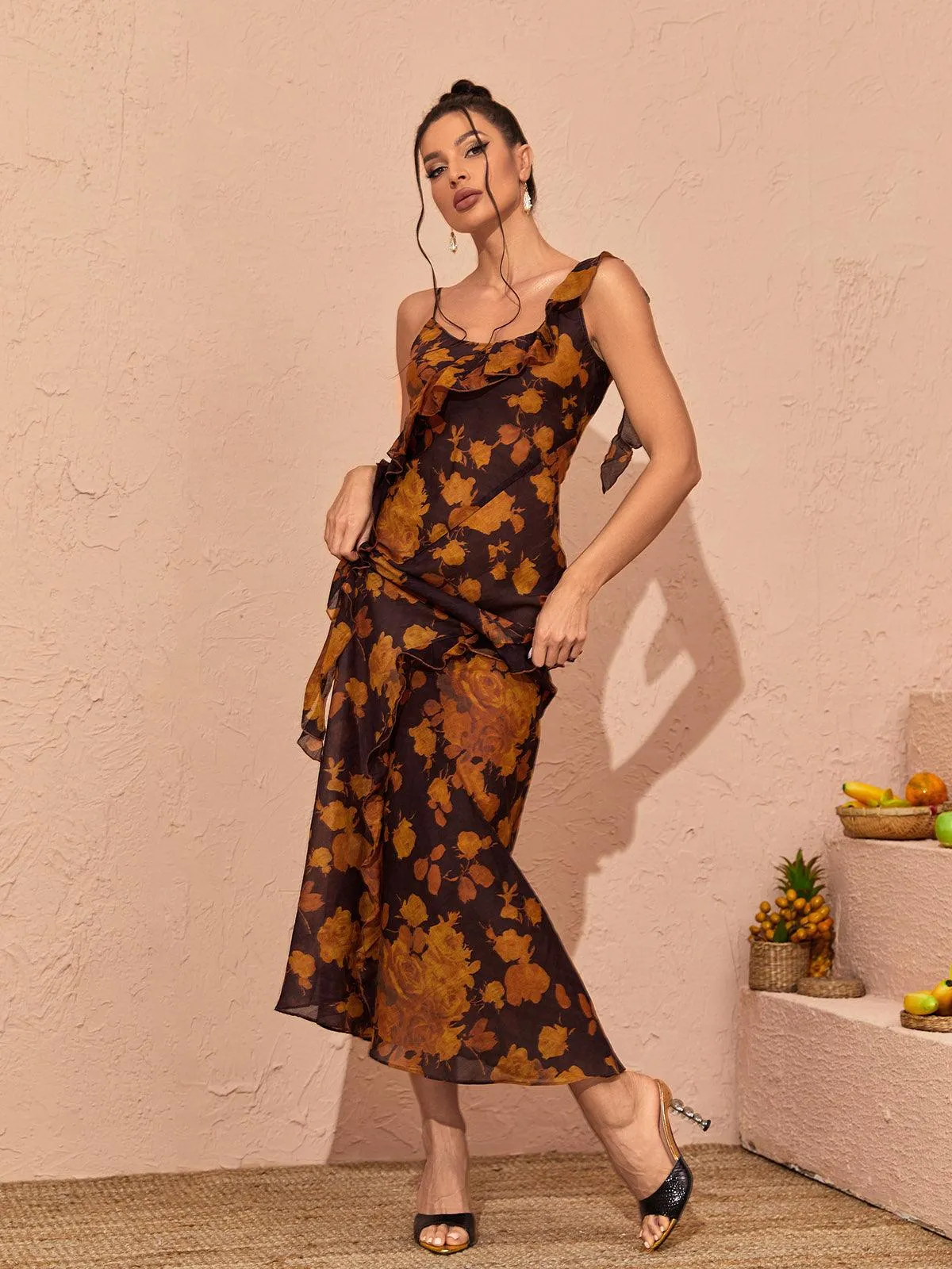 Zuri Ruffle Floral Printed Maxi Dress sold by Mew Mews product image thumbnail 5