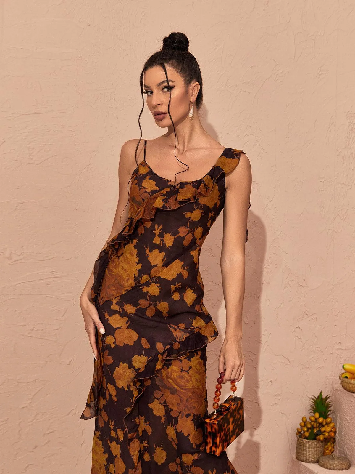 Zuri Ruffle Floral Printed Maxi Dress sold by Mew Mews product image thumbnail 3