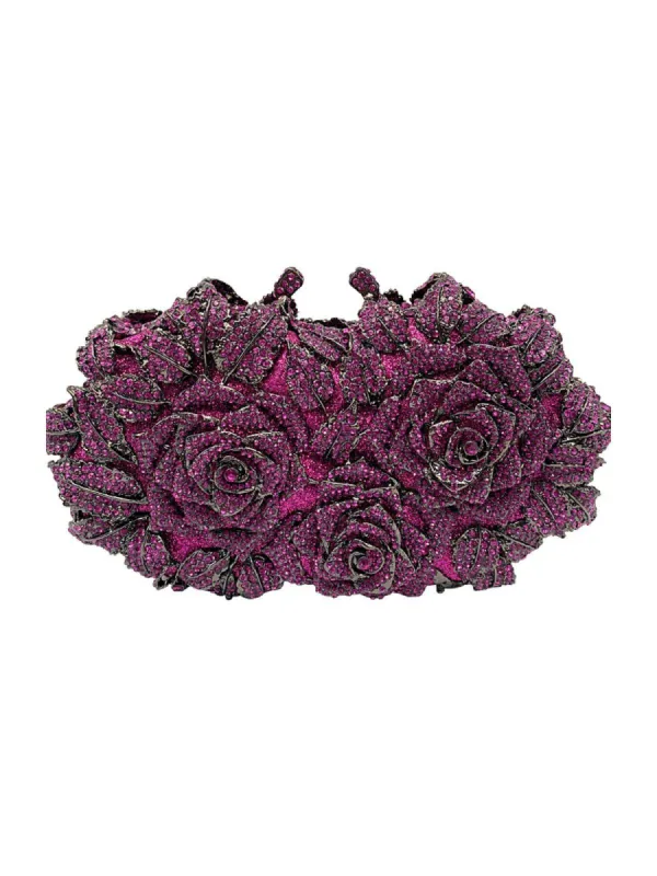 Nala Flower Rhinestone Embellished Clutch In Purple sold by Mew Mews