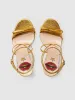 Juliette Metallic Snake Heel Sandals In Gold sold by Mew Mews