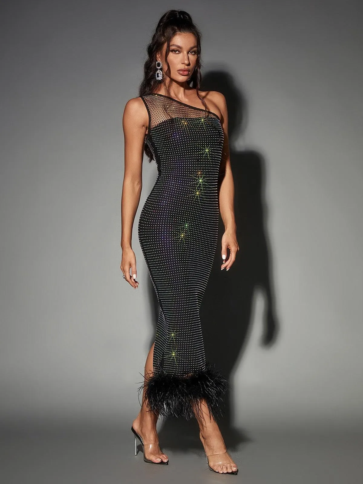 Bowie Mesh Diamond Feather Bandage Dress sold by Mew Mews product image thumbnail 3