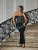 Trista Rhinestone Patchwork Bandage Dress sold by Mew Mews