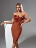 Darby Strapless Feather Bandage Dress In Brown sold by Mew Mews