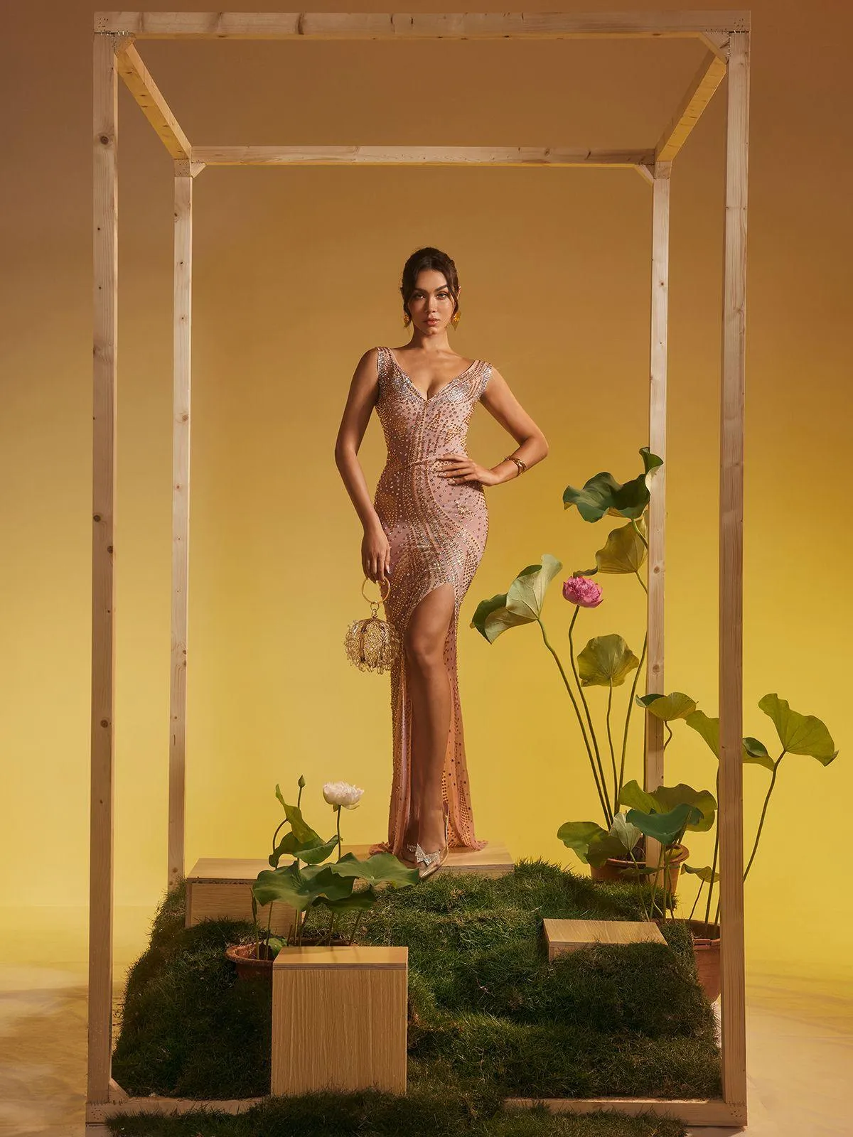 Manon V Neck Rhinestone Split Maxi Dress sold by Mew Mews product image thumbnail 5