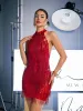 Karita Crystal Fringe Embellished Mini Dress sold by Mew Mews