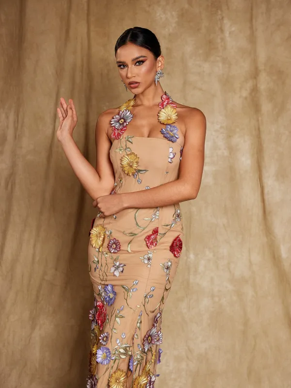Kohen Halterneck Flower Embroidered Midi Dress sold by Mew Mews