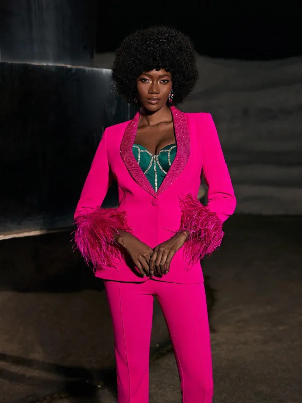 Viola Rhinestone Feather Blazer sold by Mew Mews