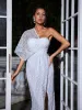 Natsu One Shoulder Sequin Maxi Dress sold by Mew Mews