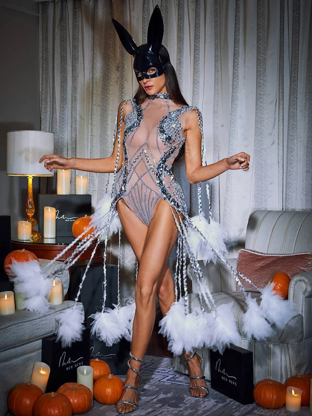 Kent Sequin Fringe Mesh Bodysuit sold by Mew Mews