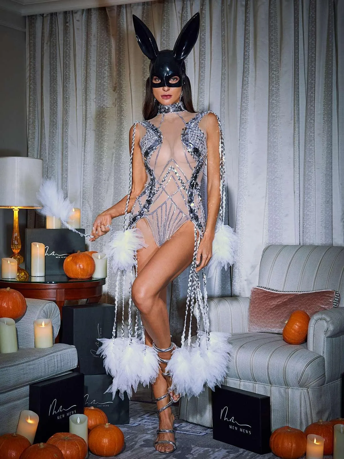 Kent Sequin Fringe Mesh Bodysuit sold by Mew Mews product image thumbnail 2