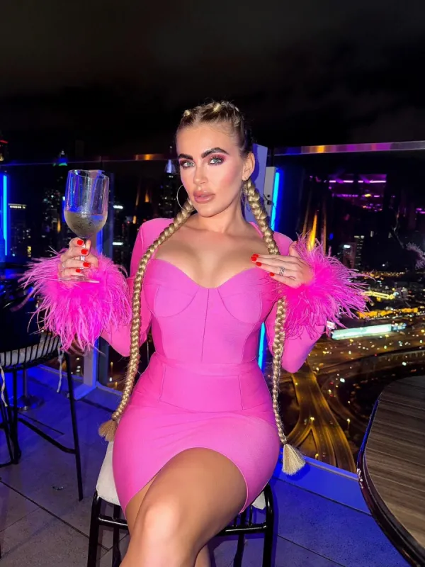 Nixie Long Sleeve Feather Bandage Dress In Hot Pink sold by Mew Mews