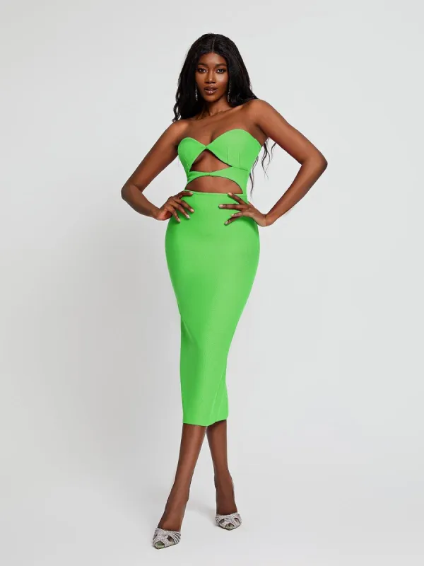 Uma Strapless Cutout Bandage Dress In Green sold by Mew Mews