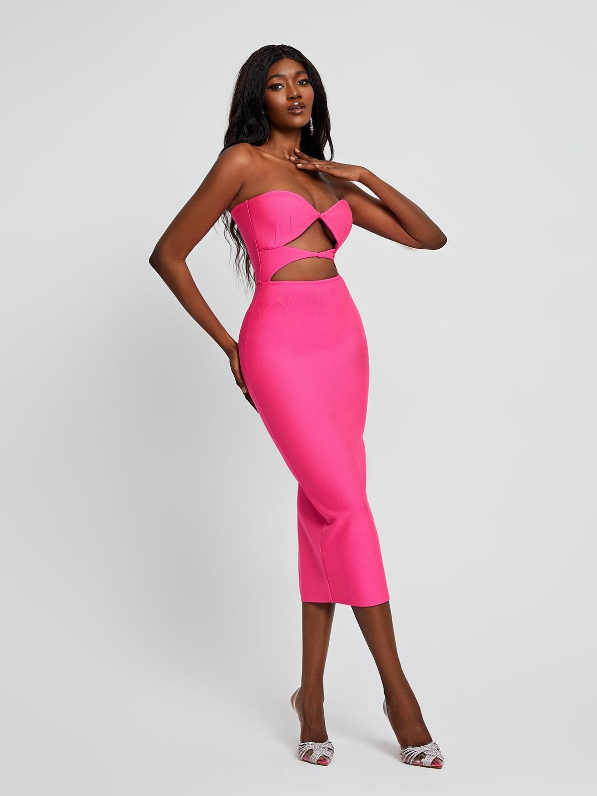 Uma Strapless Cutout Bandage Dress In Hot Pink sold by Mew Mews product image thumbnail 3