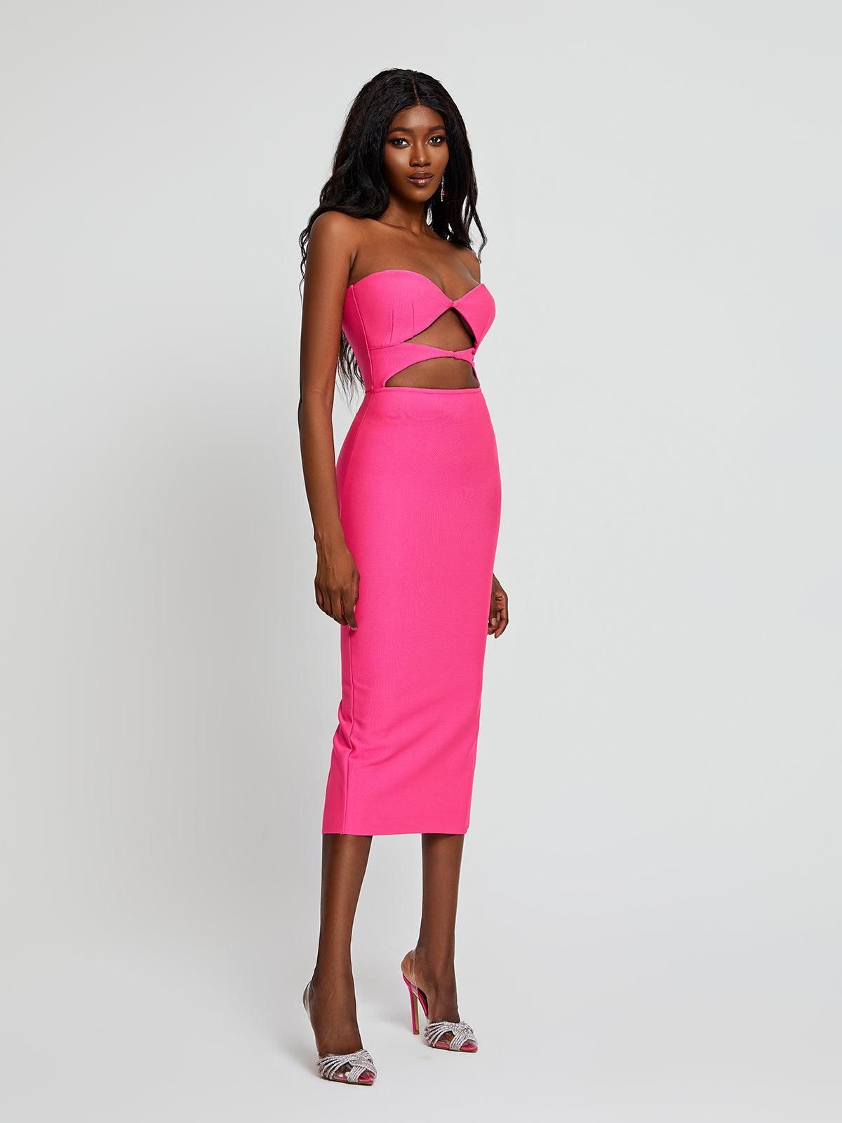Uma Strapless Cutout Bandage Dress In Hot Pink sold by Mew Mews product image thumbnail 5