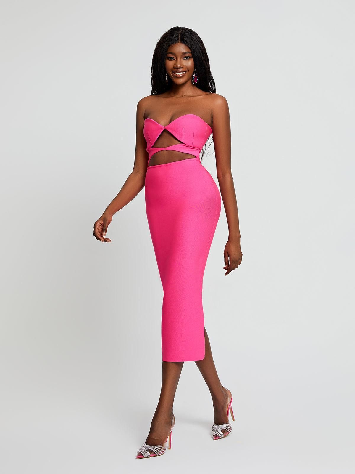 Uma Strapless Cutout Bandage Dress In Hot Pink sold by Mew Mews product image thumbnail 2
