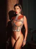 Ambra Rhinestone Corset Bodysuit Set In Nude sold by Mew Mews