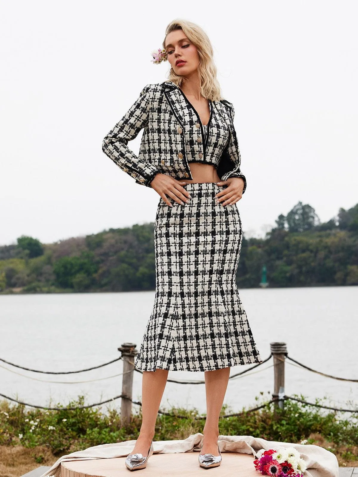 Esra Houndstooth Skirt Three Piece Set sold by Mew Mews
