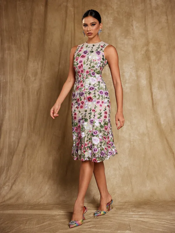 Nael Sleeveless Flower Embroidered Midi Dress sold by Mew Mews