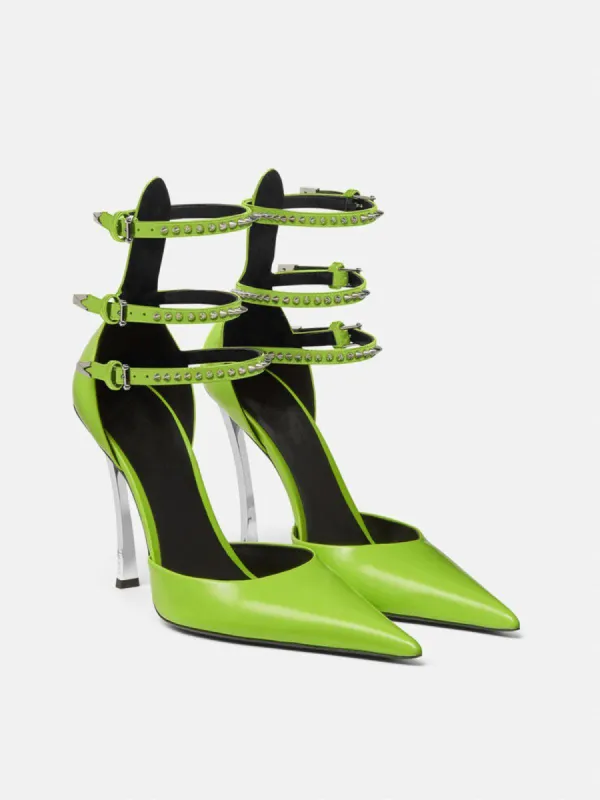 Oriane Rhinestone Heels In Green sold by Mew Mews
