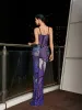 Dionne Rhinestone Embellished Split Maxi Dress In Purple sold by Mew Mews