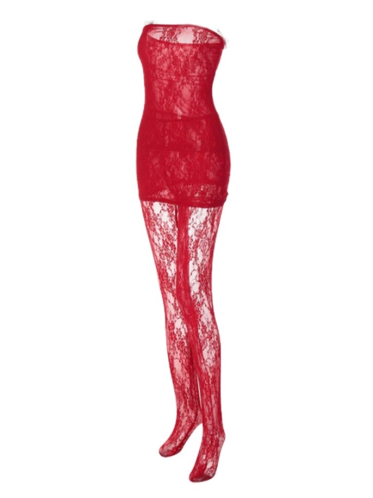 Harvey Strapless Lace Mini Dress In Red sold by Mew Mews product image thumbnail 8