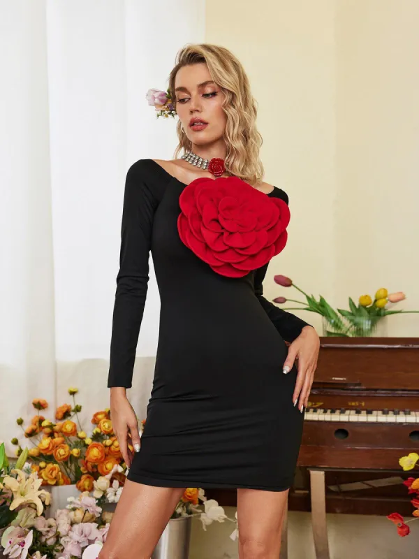 Miyako Long Sleeve Flower Mini Dress sold by Mew Mews
