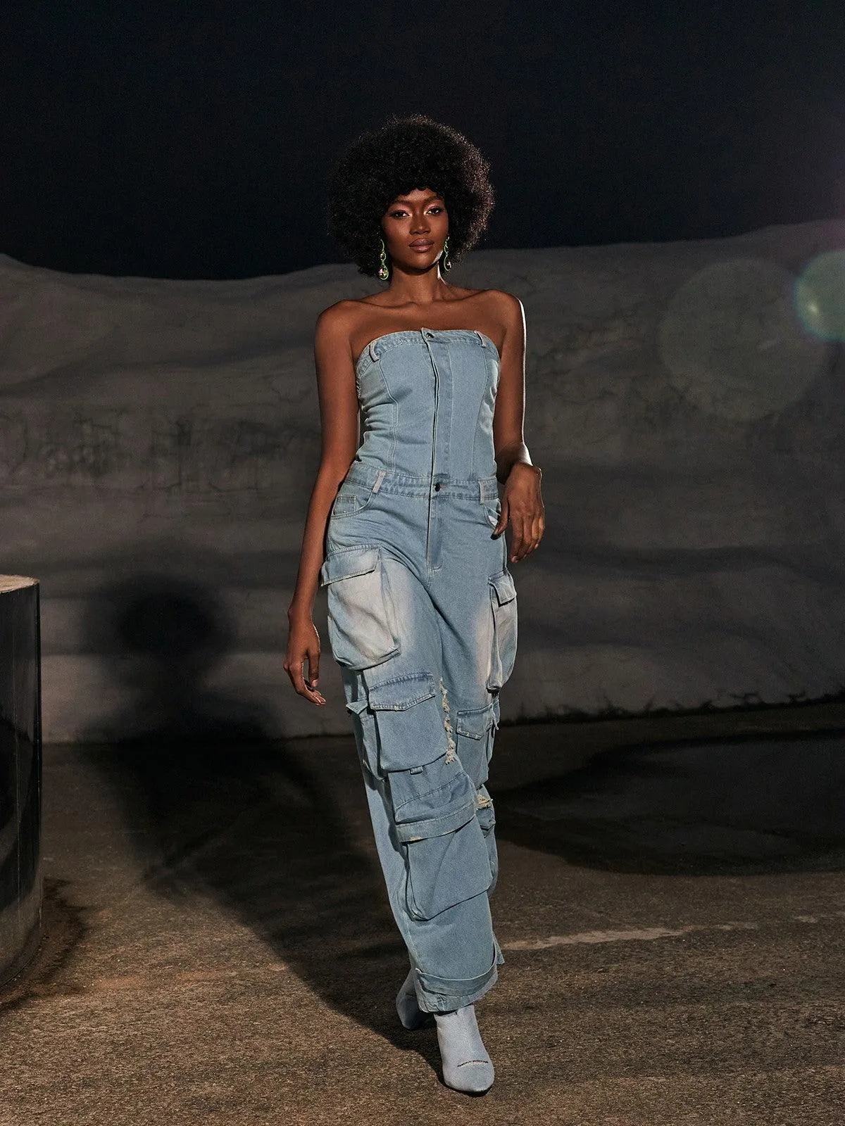 Eden Strapless Pocket Denim Jumpsuit In Blue sold by Mew Mews product image thumbnail 3