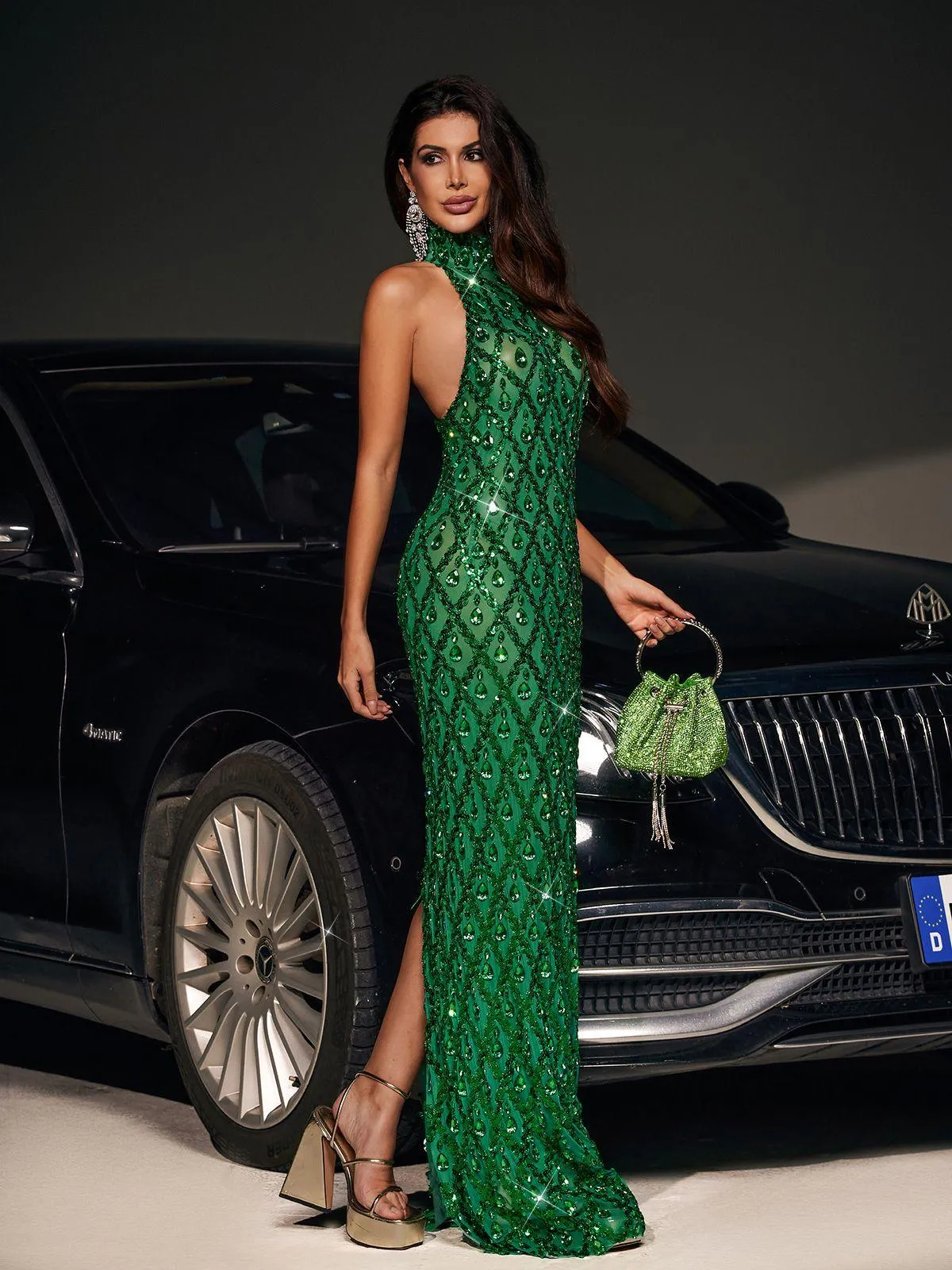 Liora Sequin Crystal Maxi Dress In Green sold by Mew Mews product image thumbnail 2
