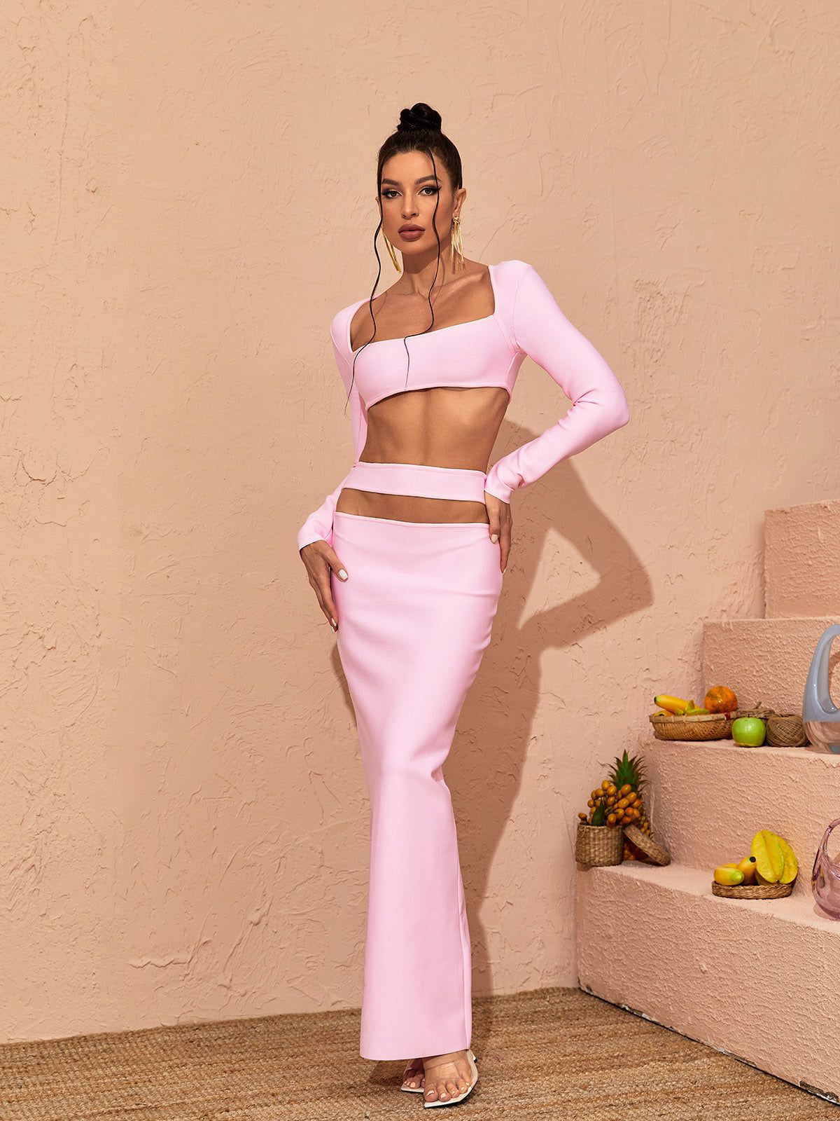 Kynlee Cutout Bandage Set In Pink sold by Mew Mews