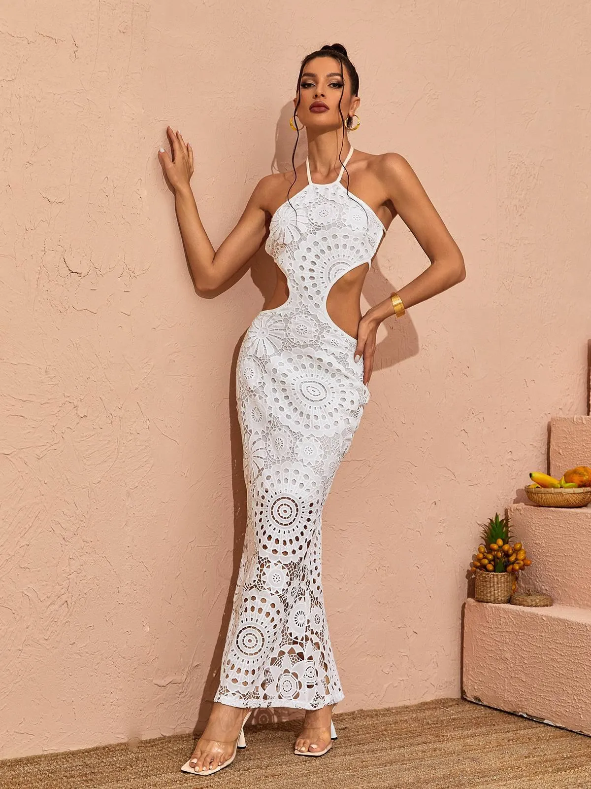 Thea Halterneck Cutout Lace Maxi Dress sold by Mew Mews product image thumbnail 2