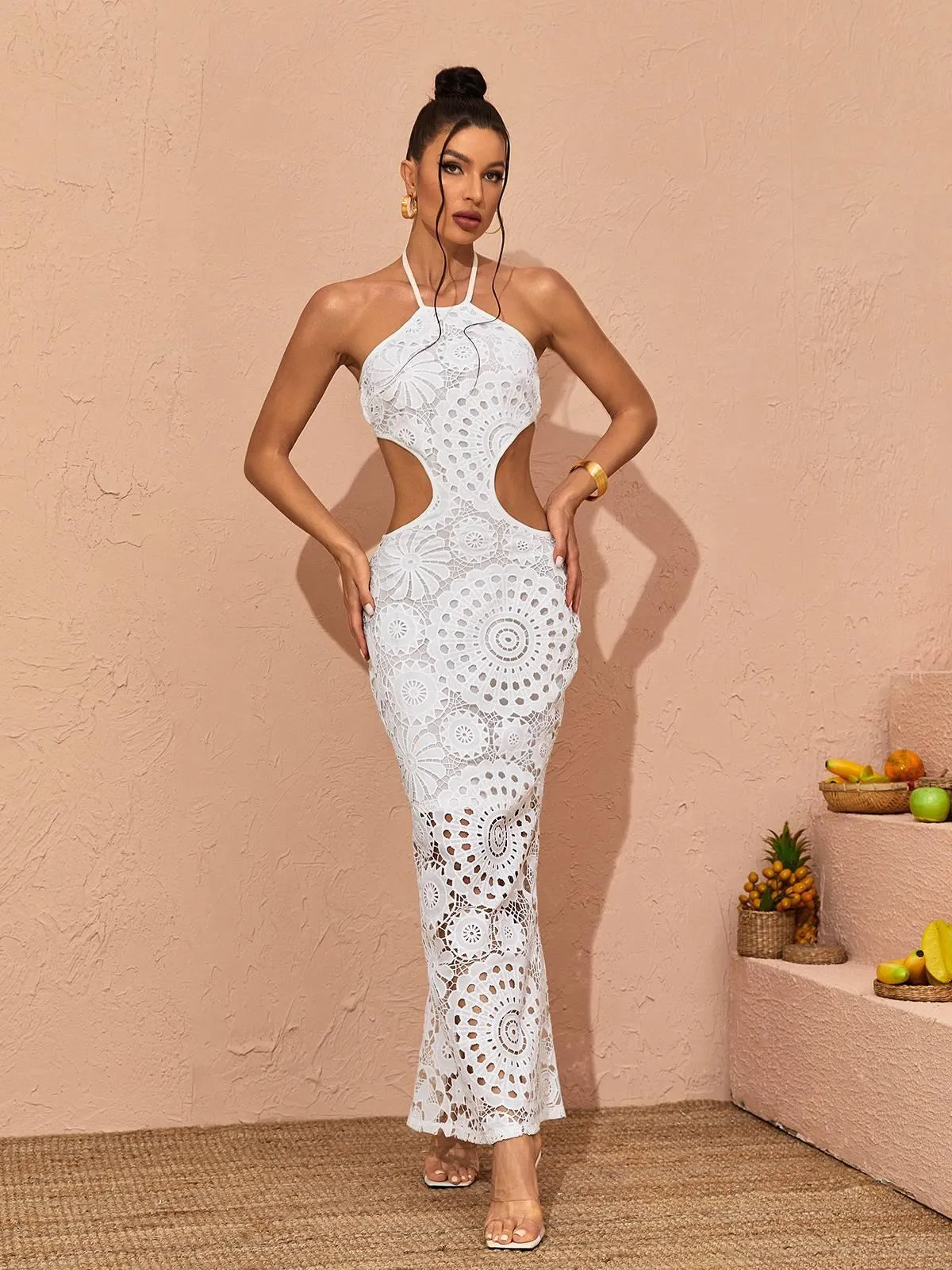 Thea Halterneck Cutout Lace Maxi Dress sold by Mew Mews product image thumbnail 4