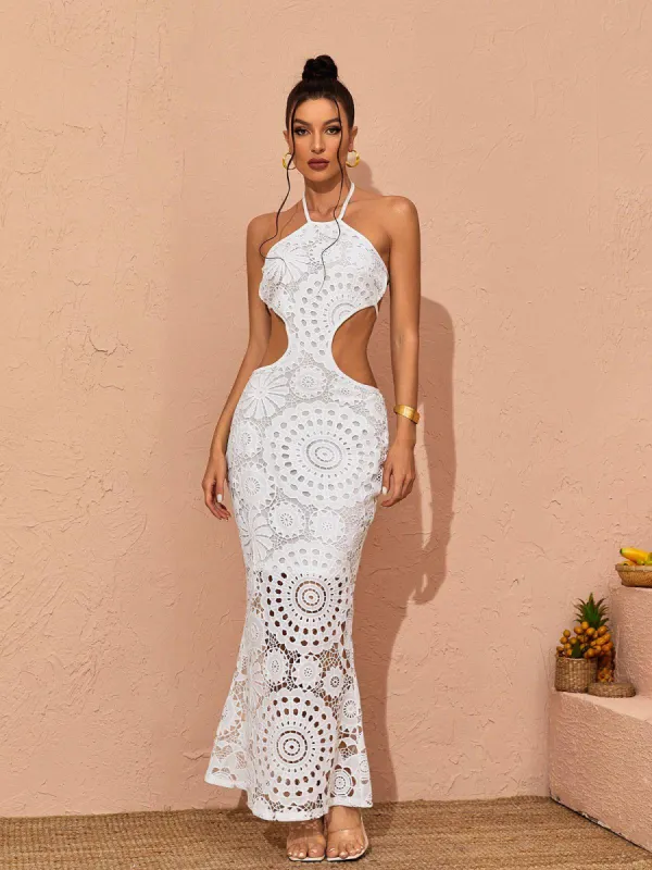 Thea Halterneck Cutout Lace Maxi Dress sold by Mew Mews