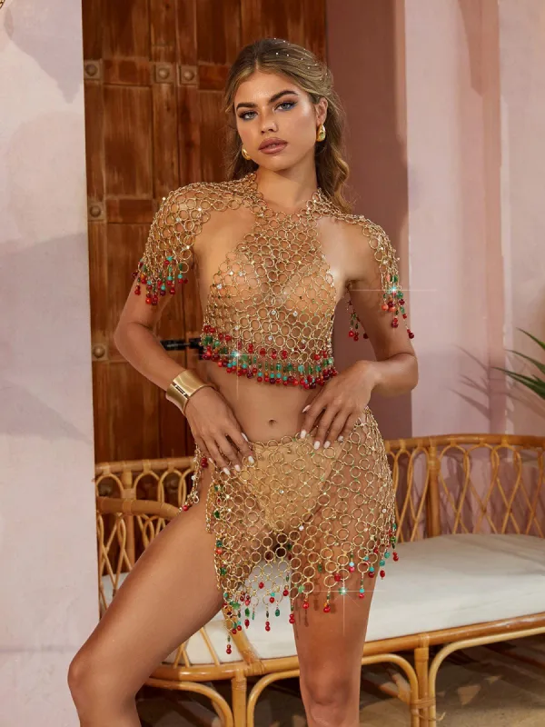 Helios Gemstone Chain Link Skirt Set sold by Mew Mews