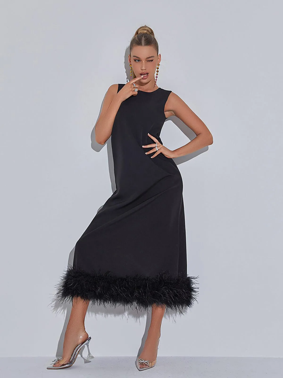 Nisha Feather Midi Dress In Black sold by Mew Mews product image thumbnail 2