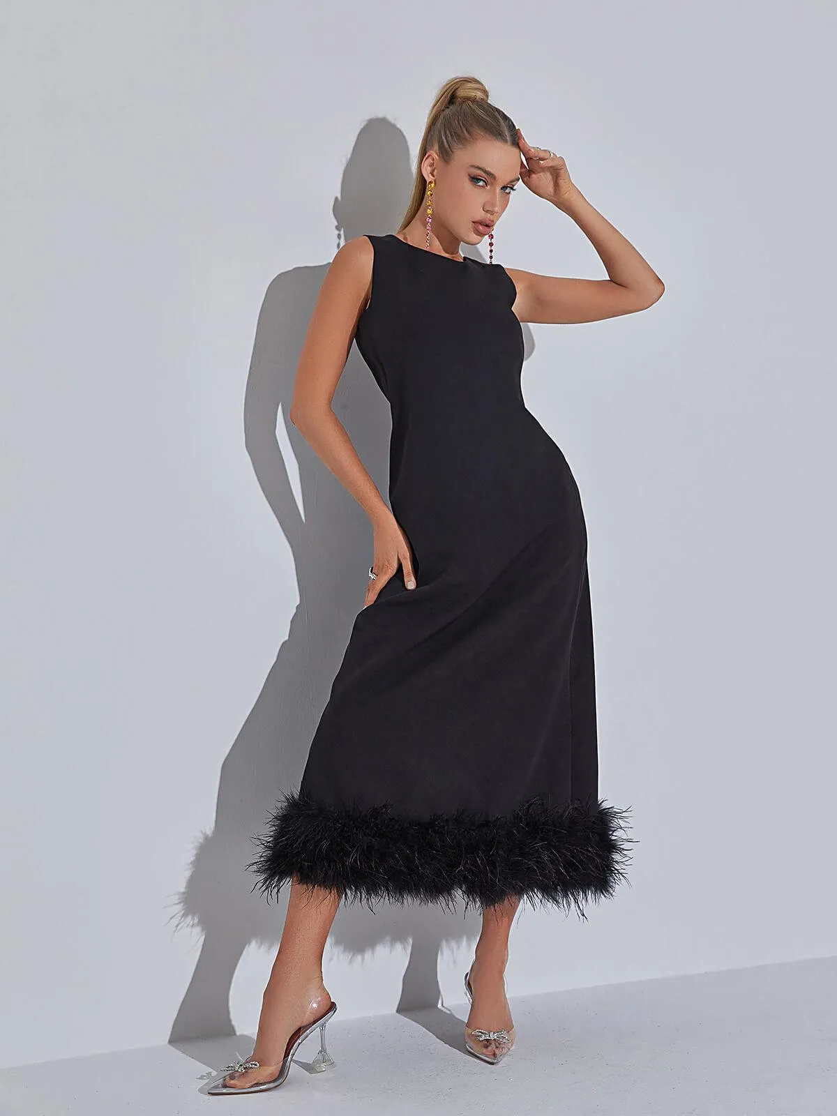 Nisha Feather Midi Dress In Black sold by Mew Mews product image thumbnail 5